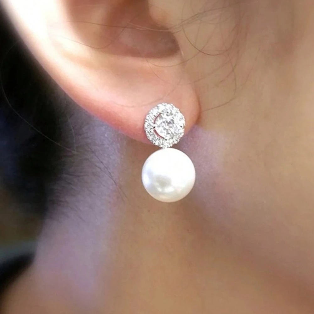 Drop Faux Pearl Earrings, Wedding Bride & Bridesmaid Jewelry Elegant - Picture 4 of 5